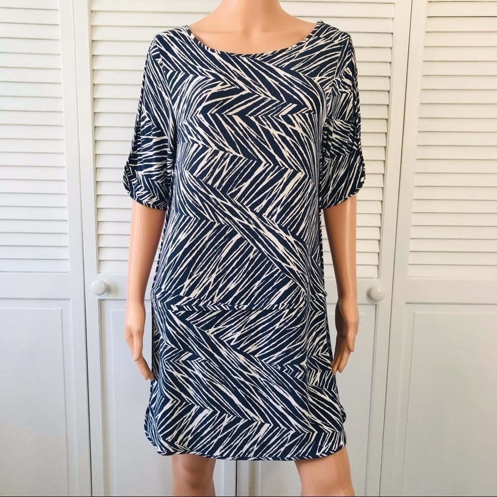 TART Navy Blue White Short Sleeve Dress Size Large